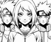 Coloriage Kakashi avec Obito, Rin, Minato et le jeune Naruto pour les enfan