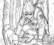 Coloriage Kakashi et son animal &agrave; la recherche de l'ennemi