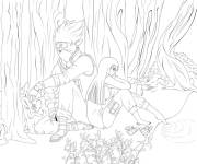 Coloriage Kakashi Hatake avec Mina dans la foret
