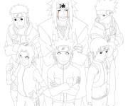 Coloriage Kakashi Hatake parmi ses amis ninja