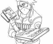 Coloriage Kakashi Hatake portant plusieurs livres