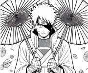 Coloriage Kakashi tenant des parapluies japonais