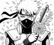 Coloriage Kunai de Kakashi avec une fleur