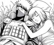Coloriage Rin Nohara se repose &agrave; c&ocirc;t&eacute; de Hatake Kakashi dans la compagne