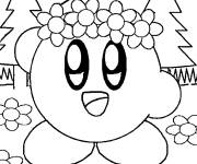 Coloriage Fille Kirby avec couronne de fleurs