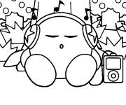 Coloriage Kirby aime écouter la musique