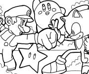 Coloriage Kirby avec Super Mario et Sonic