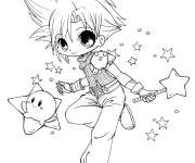 Coloriage Kirby avec un garçon d'anime japonais