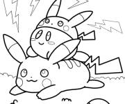 Coloriage Kirby s'amuse avec Pikachu