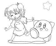 Coloriage Kirby s'amuse avec une fille