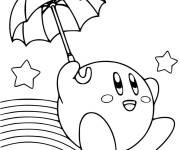 Coloriage Kirby sur un arc en ciel