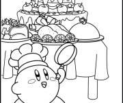 Coloriage Le chef Kirby pr&eacute;pare des plats d&eacute;licieux