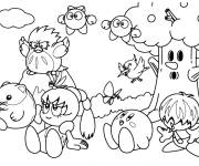 Coloriage Les personnages de Kirby dans le pré