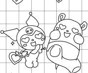 Coloriage Kuromi avec Bakou avec des coeurs