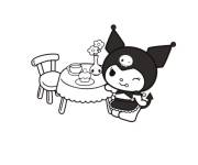 Coloriage Kuromi buvant du th&eacute;