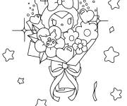 Coloriage Kuromi dans un bouquet de fleurs
