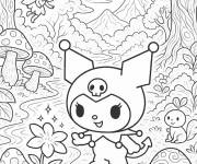 Coloriage Kuromi dans une for&ecirc;t magique