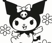 Coloriage Kuromi danse parmi des fleurs