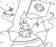 Coloriage Kuromi d&eacute;couvre l'espace