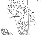 Coloriage Kuromi en th&eacute; aux perles