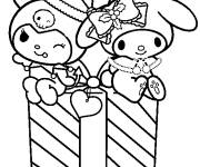 Coloriage et dessins gratuit Kuromi et Ma m&eacute;lodie avec les cadeaux de noel à imprimer