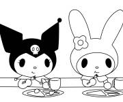 Coloriage Kuromi et My m&eacute;lody au petit dej