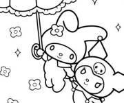 Coloriage Kuromi et My Melody sous la parapluie