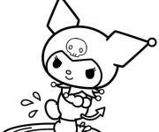 Coloriage Kuromi joue dans les flaques d&rsquo;eau