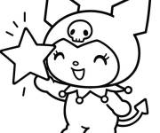 Coloriage Kuromi joyeuse avec une &eacute;toile