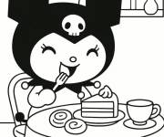 Coloriage Kuromi mangeant un g&acirc;teau