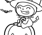 Coloriage Kuromi sur citrouille de halloween