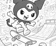 Coloriage Kuromi sur le skateboard