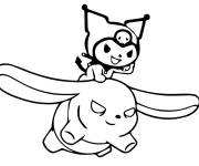Coloriage Kuromi sur son ami volant