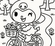 Coloriage Kuromi sur v&eacute;lo