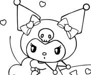 Coloriage Kuromi tenant un coeur pour maternelle