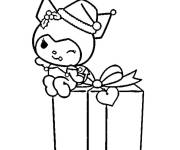 Coloriage Lapin Kuromi assis sur cadeau