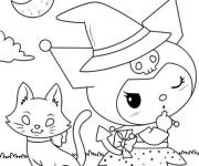 Coloriage Sorci&egrave;re Kuromi avec son chat