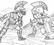 Coloriage Combat des gladiateurs de Rome style anime