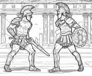 Coloriage Des gladiateurs de Rome d&eacute;taill&eacute;