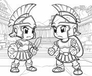 Coloriage Deux enfants en tenu de gladiateurs