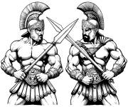 Coloriage Deux gladiateurs romains portant le Centurion