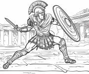 Coloriage Gladiateur de Rome f&eacute;roce r&eacute;aliste