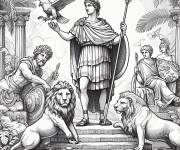 Coloriage Julius C&eacute;sar avec des lions