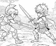 Coloriage L'action pendant le combat des gladiateurs