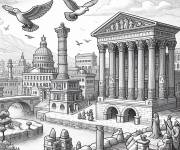 Coloriage Les b&acirc;timents populaire de Rome antique