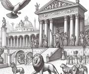 Coloriage Lion et aigle dans Rome antique