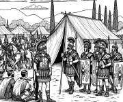 Coloriage Soldats romains debout devant une tente