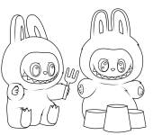 Coloriage Deux Labubu s'amusant