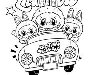 Coloriage Figurines Labubu dans la voiture