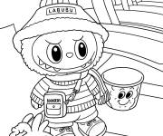 Coloriage Laboubu dans la station du train